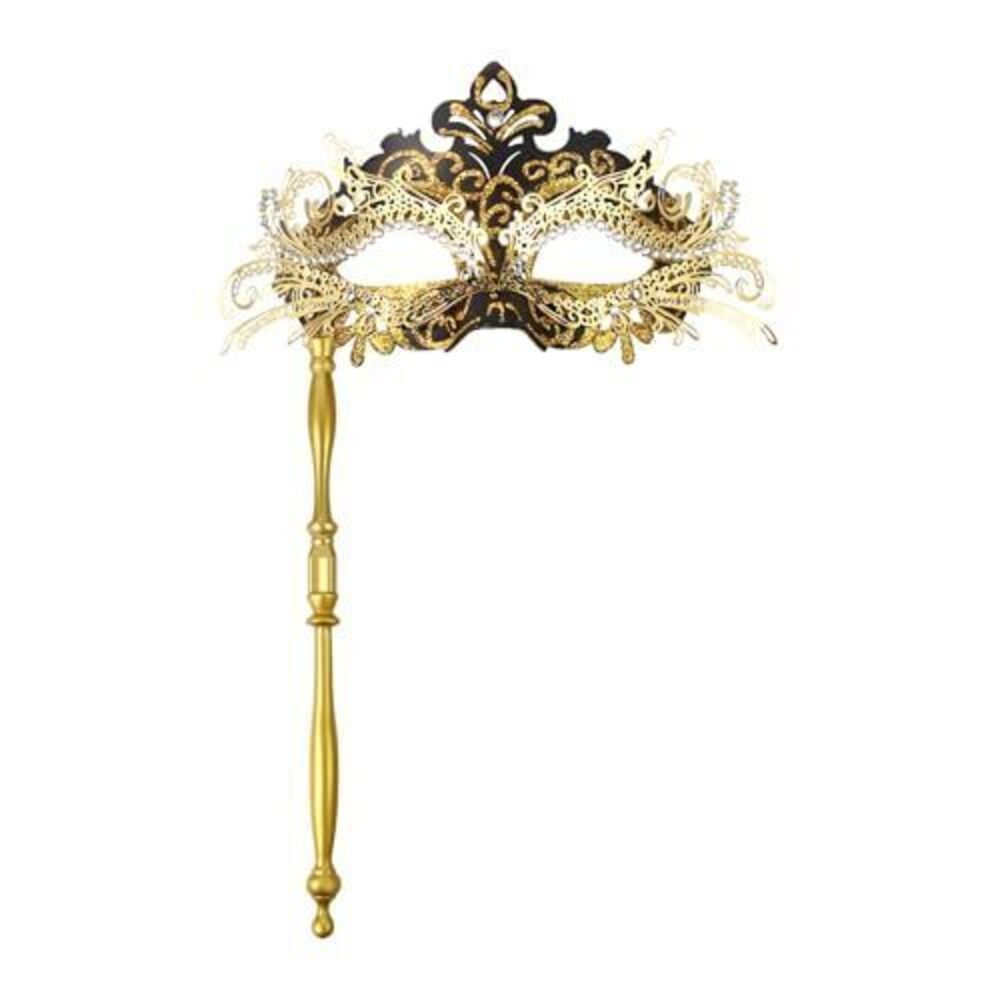 8175 Masquerade Mask with Stick: Luxury Shiny Rhinestones Mardi Gras